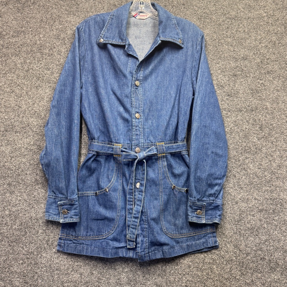 Rappers Vintage Denim Jacket Womens M Blue Belted Studded 70s Americana Retro